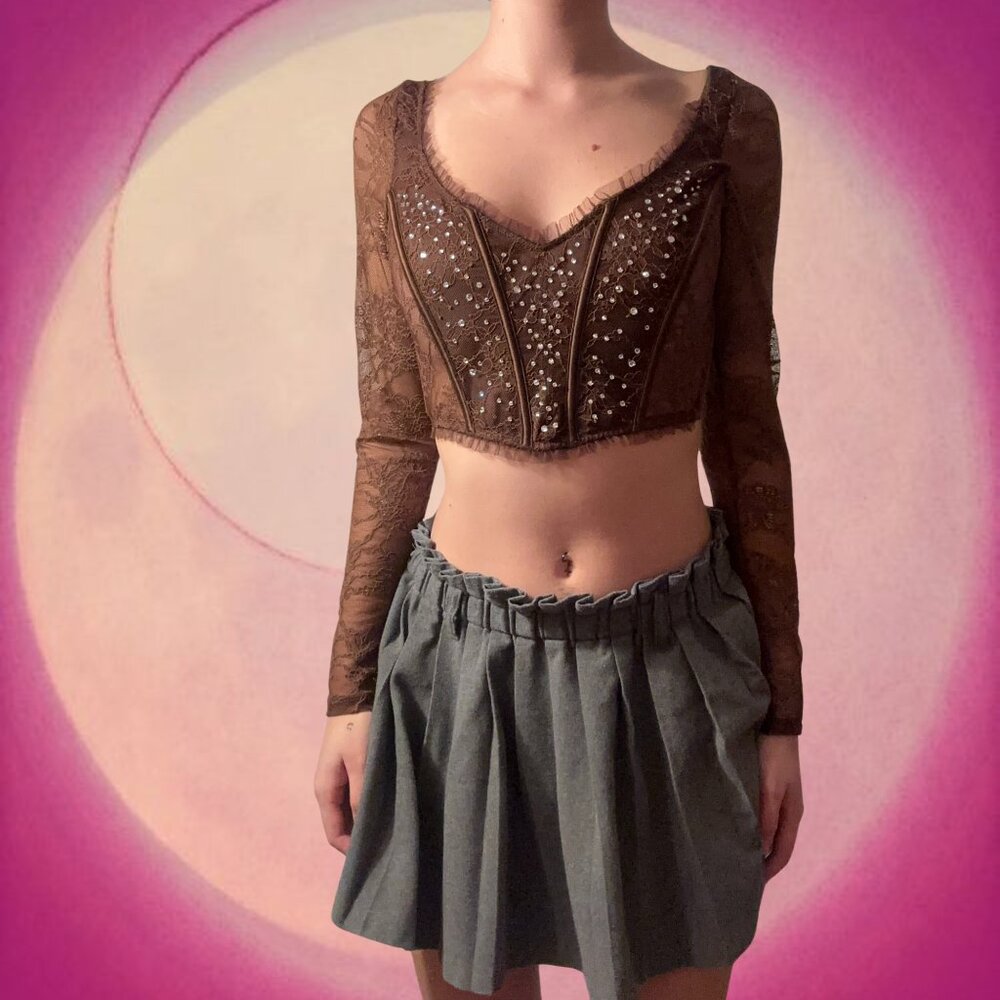 Victoria's Secret Brown Lace Rhinestone Corset Top